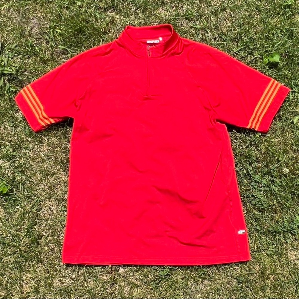 adidas Red Polo Shirt with Orange Stripes